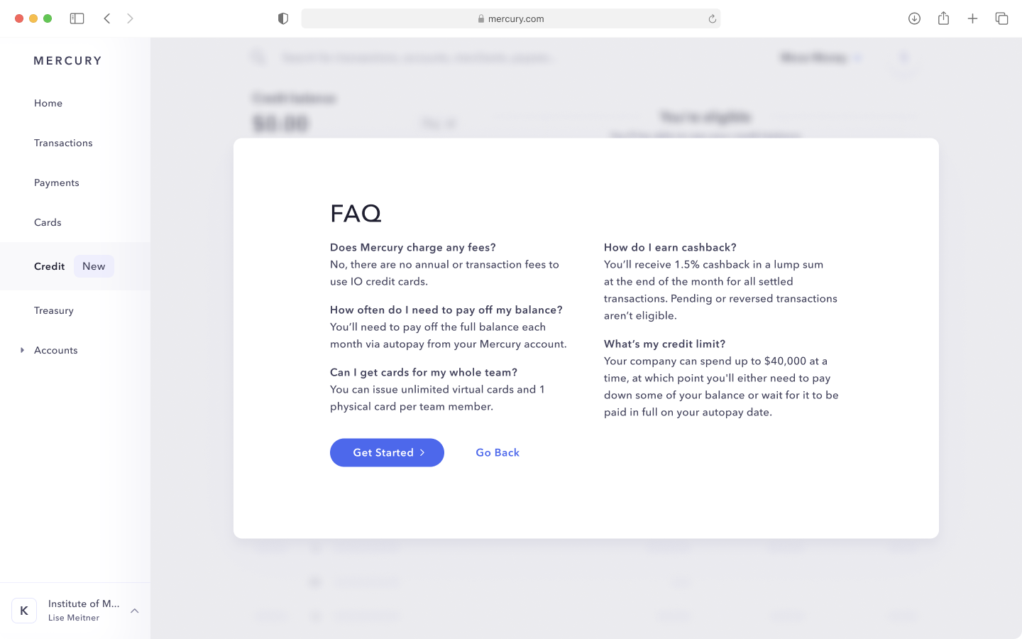 Embedded FAQ section for credit card onboarding