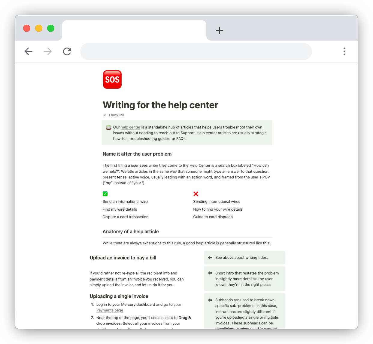 Mercury Help Center content guidelines and article templates